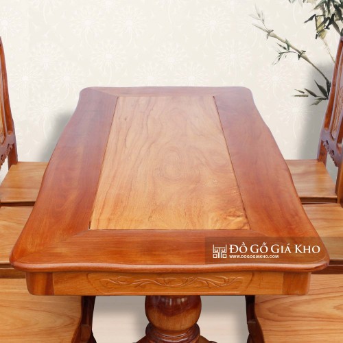 Bàn Ăn Gỗ Căm Xe Mặt Gõ Đỏ Bánh Tây 6 Ghế