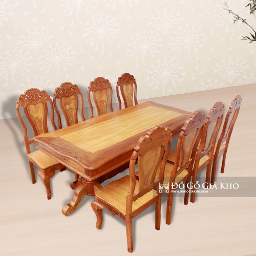 Bàn Ăn Gỗ Căm Xe Mặt Gõ Kiểu Bánh Tây