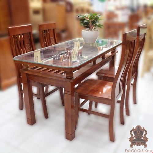 Bàn Ăn Gỗ Sồi 4 Ghế Mặt Bo Tròn