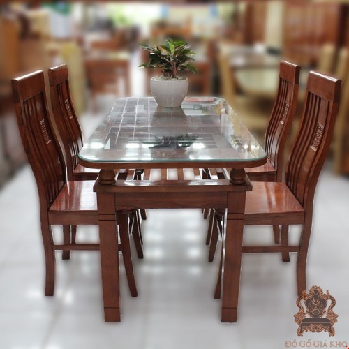 Bàn Ăn Gỗ Sồi 4 Ghế Mặt Bo Tròn