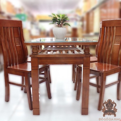 Bàn Ăn Gỗ Sồi 4 Ghế Mặt Bo Tròn
