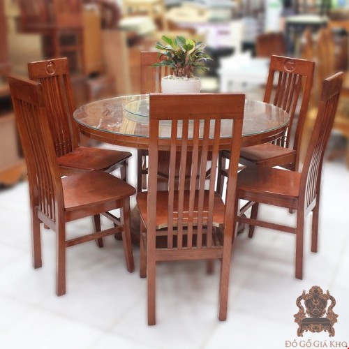 Bàn Ăn Tròn Xoay Gỗ Sồi 6 ghế