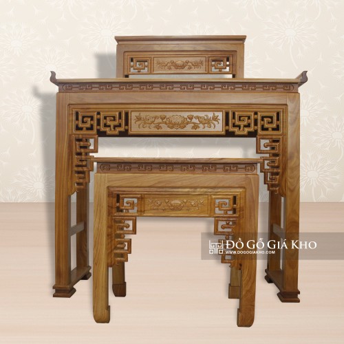 Bàn Thờ Gỗ Gõ Triện Móc 3 Món