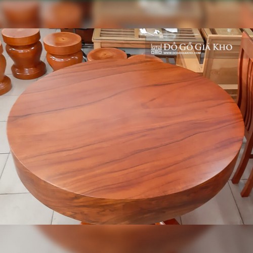 Bộ bàn ăn gỗ gõ nam phi mặt tròn nguyên khối kiểu louis cao cấp