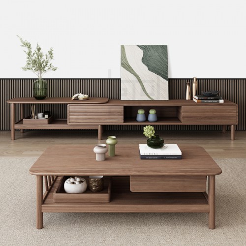 Combo kệ tivi gỗ thông màu óc chó