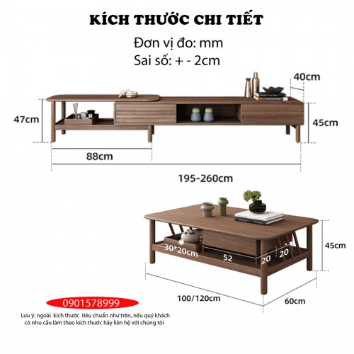 Combo kệ tivi gỗ thông màu óc chó