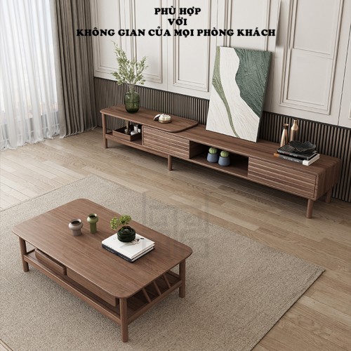 Combo kệ tivi gỗ thông màu óc chó