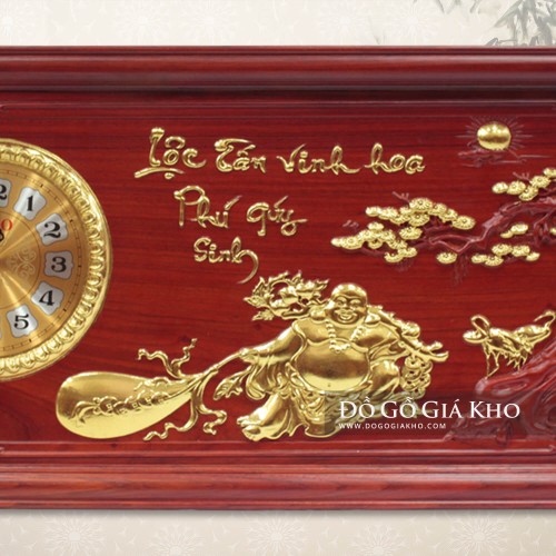 Tranh gỗ Hương mạ vàng thư pháp Phú Quý và phật Di Lặc