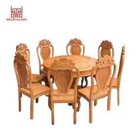 Bàn ăn tròn gỗ gõ đỏ