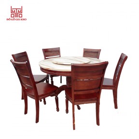 Bàn ăn tròn gỗ xà cừ mặt đá