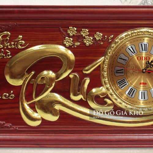 Tranh Đồng Hồ Gỗ Hương Chữ Phúc Ngang