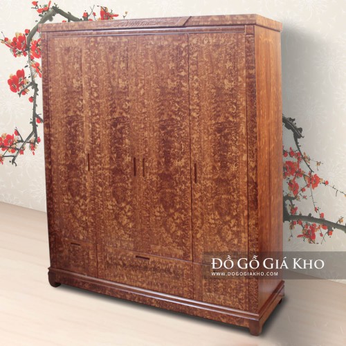 Tủ Áo Gỗ Cẩm Da Báo 4 Cánh