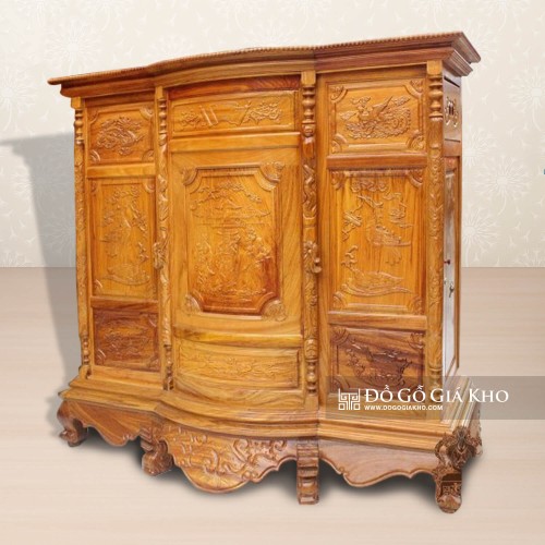 Tủ Thờ Gỗ Gõ Đỏ 6 Chân Chạm Tam Đa
