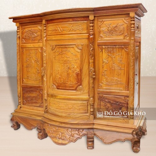 Tủ Thờ Gỗ Gõ Đỏ 6 Chân Chạm Tam Đa