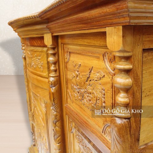 Tủ Thờ Gỗ Gõ Đỏ 6 Chân Chạm Tam Đa
